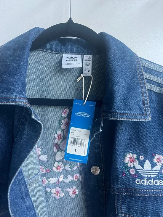 adidas Cherry Blossom Cropped Denim Jacket - Picture 2 of 9
